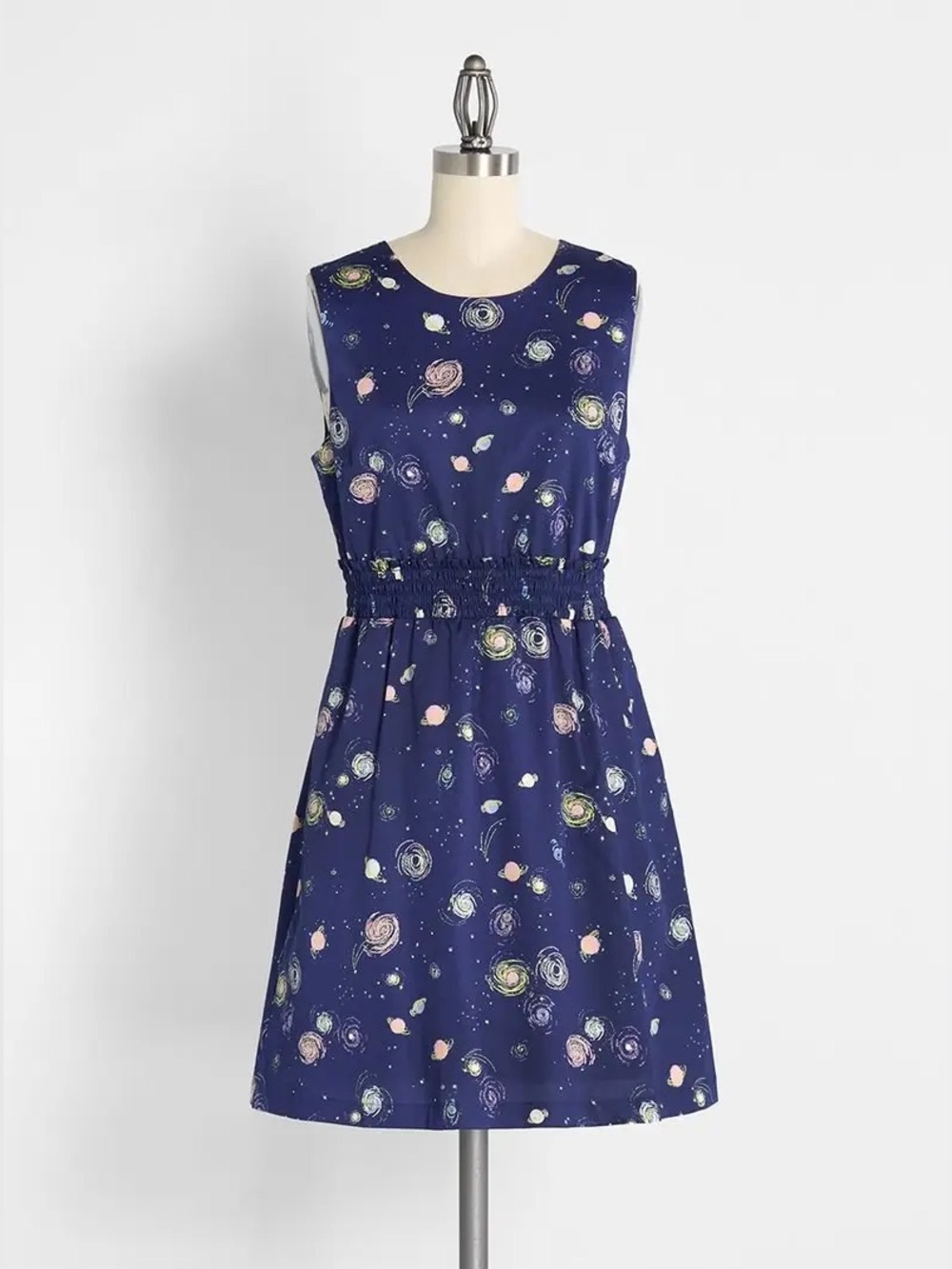 ModCloth Galaxy Print Smocked Waist Cotton Dress - Size M